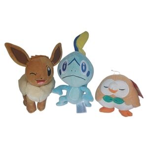 Official Pokémon 8" Plush Bundle - Eevee, Sobble & Rowlet - Authentic Jazwares